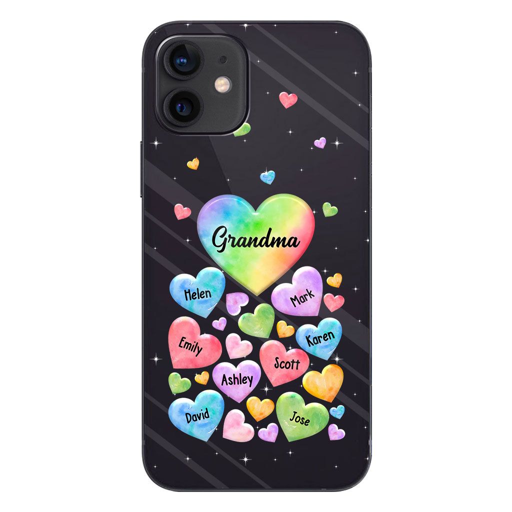 Coque de téléphone transparente personnalisée « Cœur coloré de grand-mère » - Cadeau pour grand-mère, maman