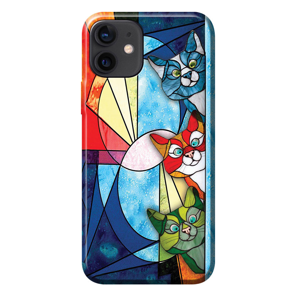 Coque de téléphone à motif vitrail « Chats qui regardent » - Chat