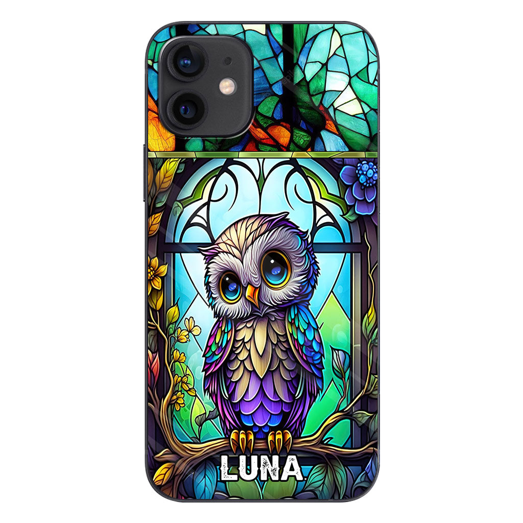 Coque de téléphone personnalisée avec motif hibou mignon en vitrail - Coque de téléphone hibou personnalisée