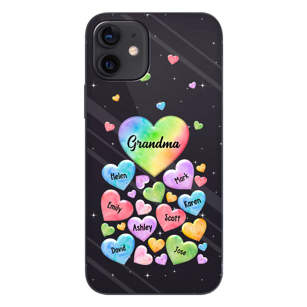 Coque de téléphone transparente personnalisée « Cœur coloré de grand-mère » - Cadeau pour grand-mère, maman