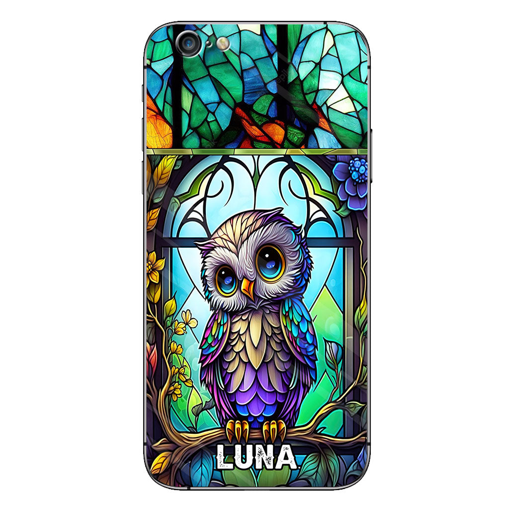 Coque de téléphone personnalisée avec motif hibou mignon en vitrail - Coque de téléphone hibou personnalisée