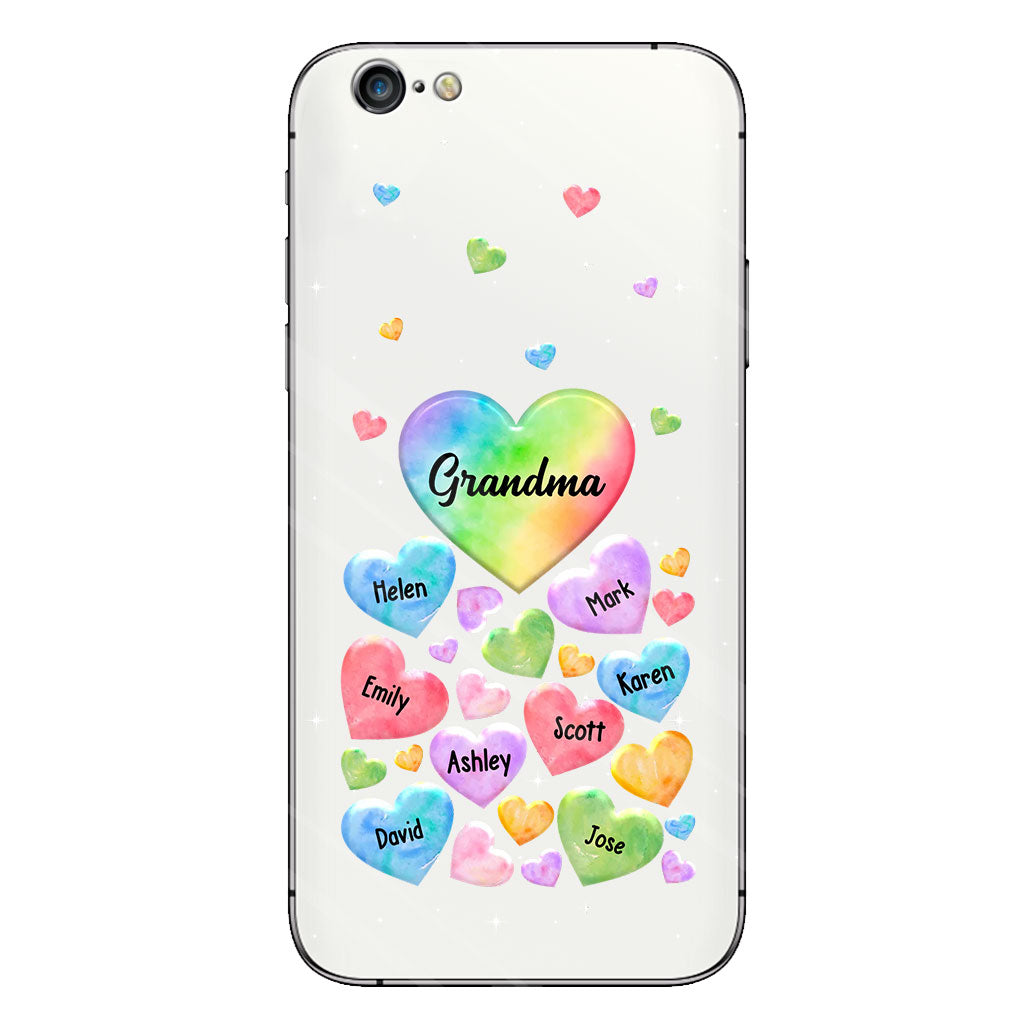 Coque de téléphone transparente personnalisée « Cœur coloré de grand-mère » - Cadeau pour grand-mère, maman