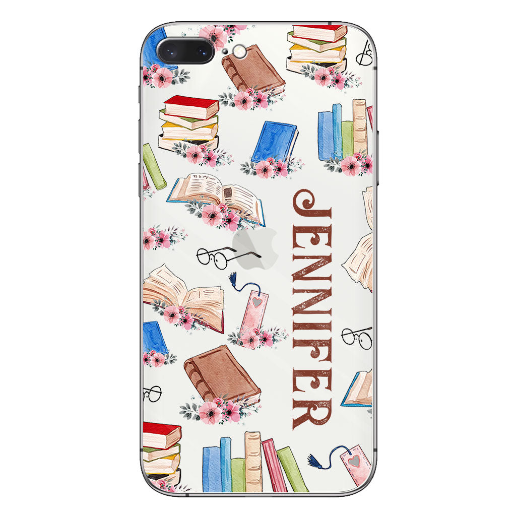 Une fille qui aime les livres - Coque de téléphone transparente personnalisée avec un livre