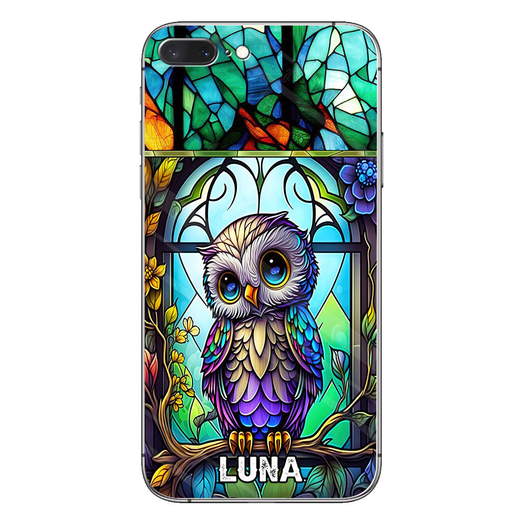 Coque de téléphone personnalisée avec motif hibou mignon en vitrail - Coque de téléphone hibou personnalisée