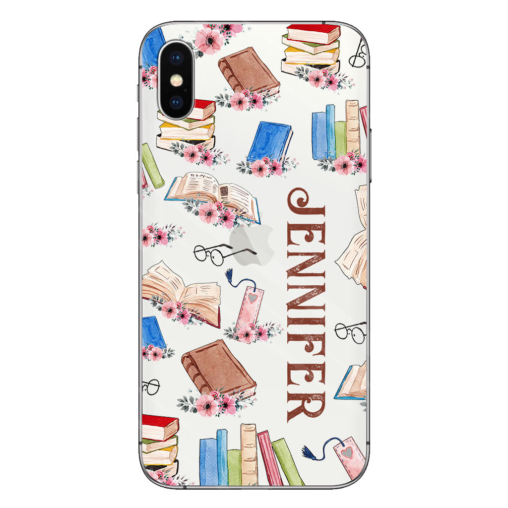 Une fille qui aime les livres - Coque de téléphone transparente personnalisée avec un livre