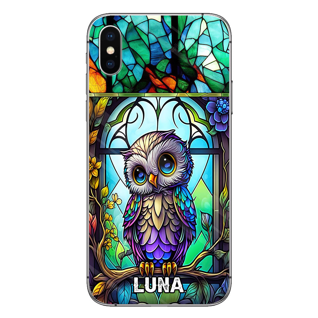 Coque de téléphone personnalisée avec motif hibou mignon en vitrail - Coque de téléphone hibou personnalisée