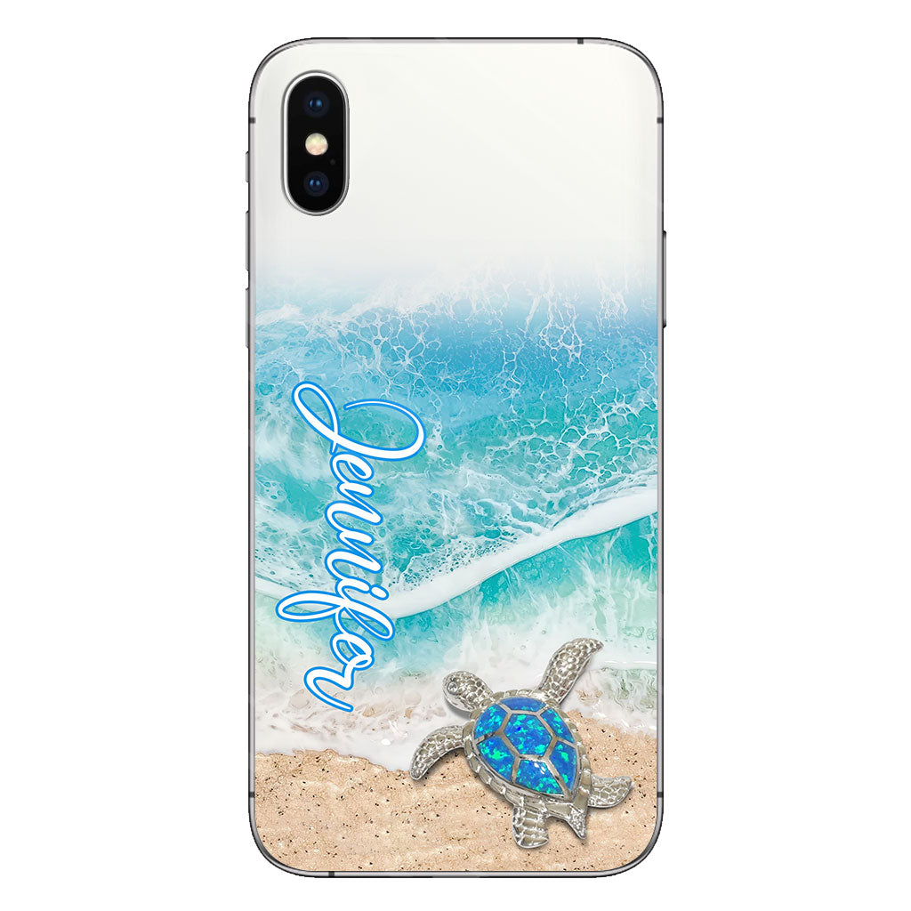 Coque de téléphone transparente personnalisée avec une tortue pour les amoureux des tortues
