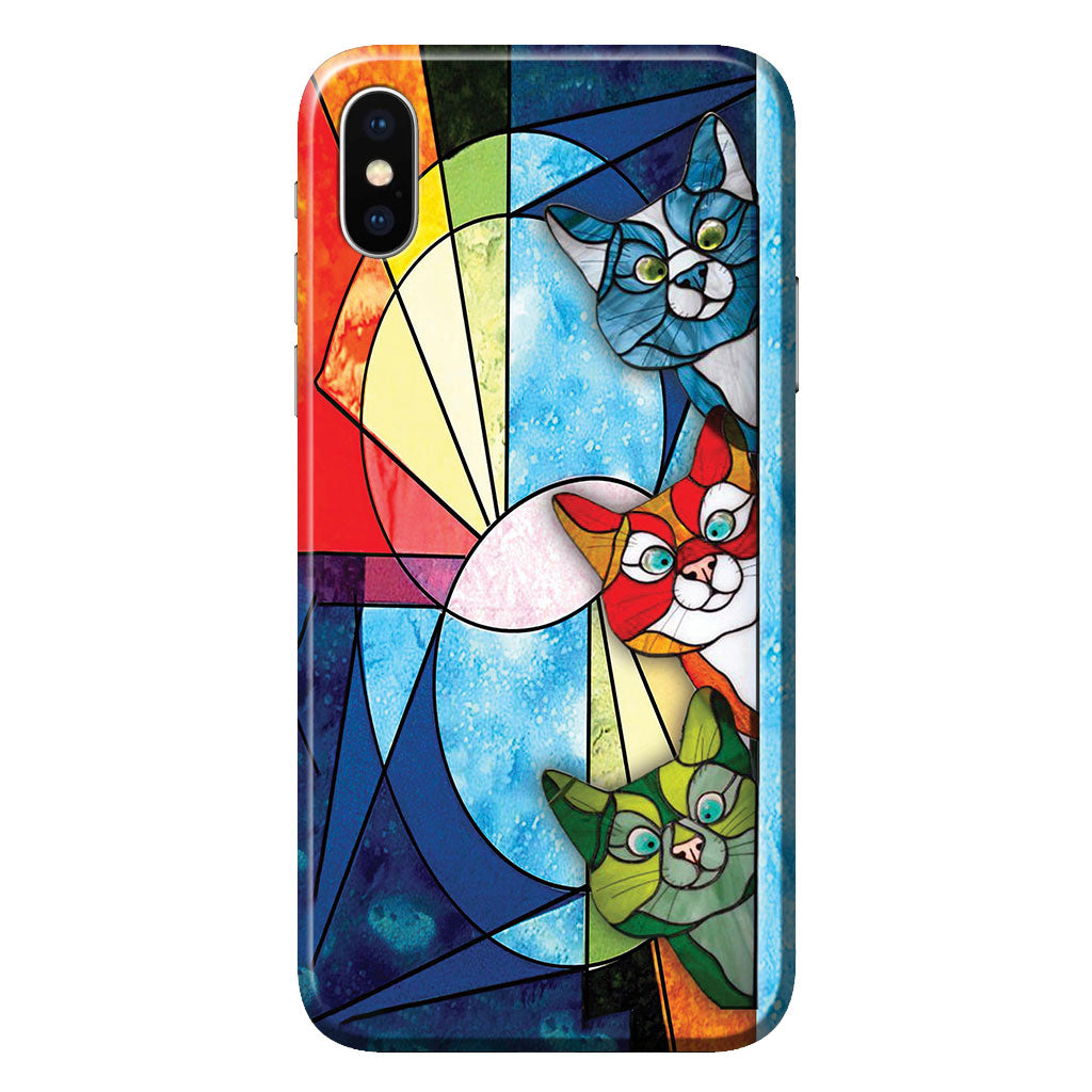 Coque de téléphone à motif vitrail « Chats qui regardent » - Chat