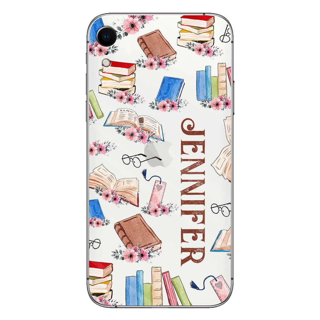 Une fille qui aime les livres - Coque de téléphone transparente personnalisée avec un livre