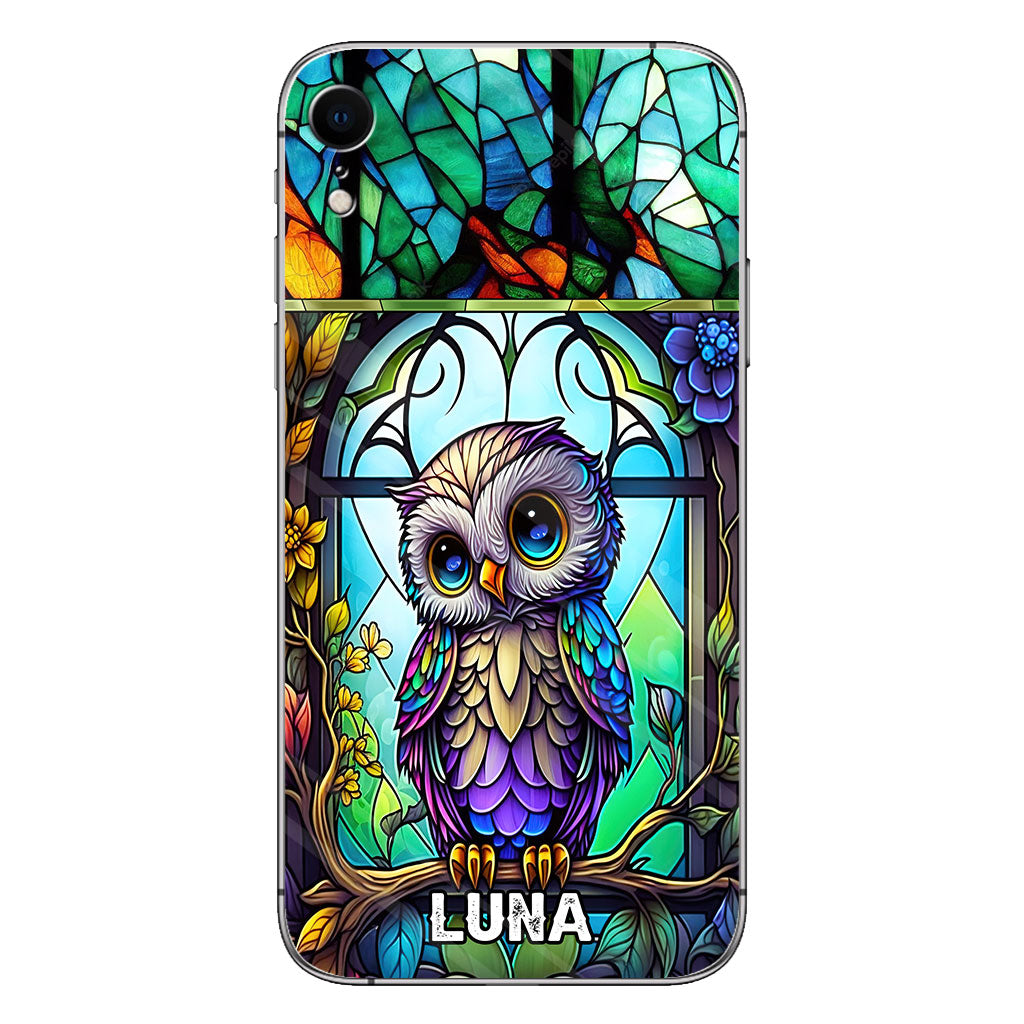 Coque de téléphone personnalisée avec motif hibou mignon en vitrail - Coque de téléphone hibou personnalisée