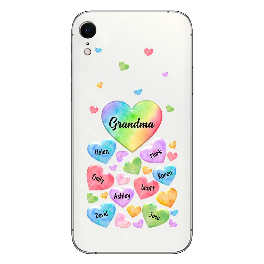 Coque de téléphone transparente personnalisée « Cœur coloré de grand-mère » - Cadeau pour grand-mère, maman