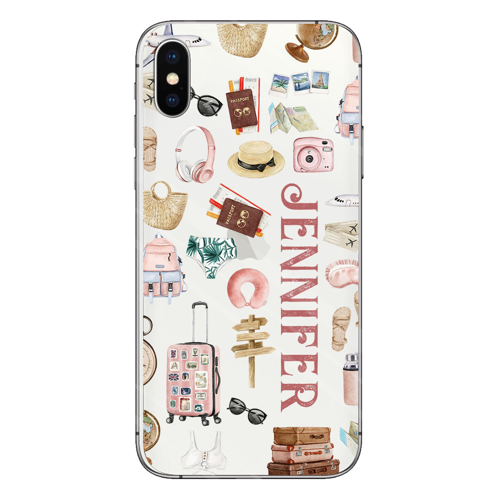 Une fille qui adore voyager - Coque de téléphone transparente de voyage personnalisée