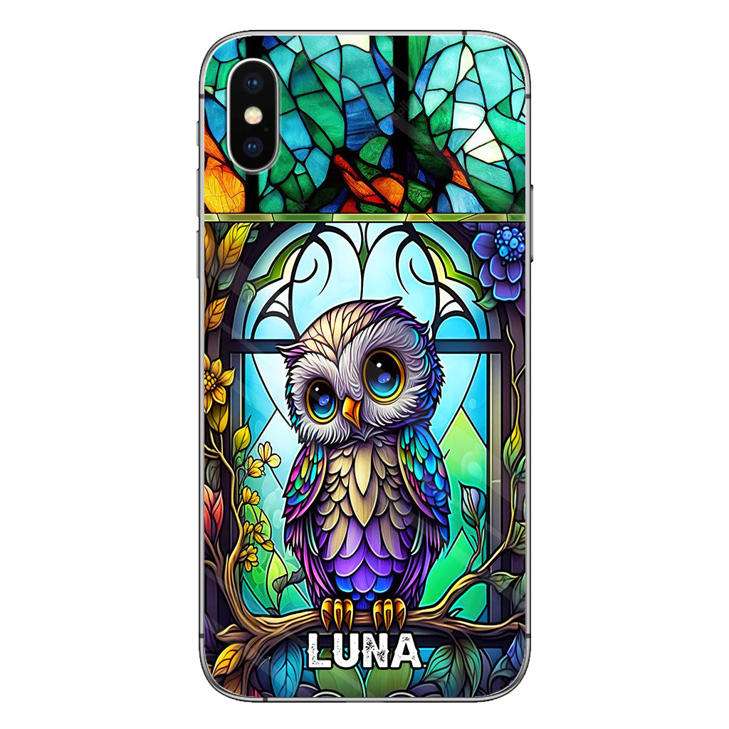 Coque de téléphone personnalisée avec motif hibou mignon en vitrail - Coque de téléphone hibou personnalisée