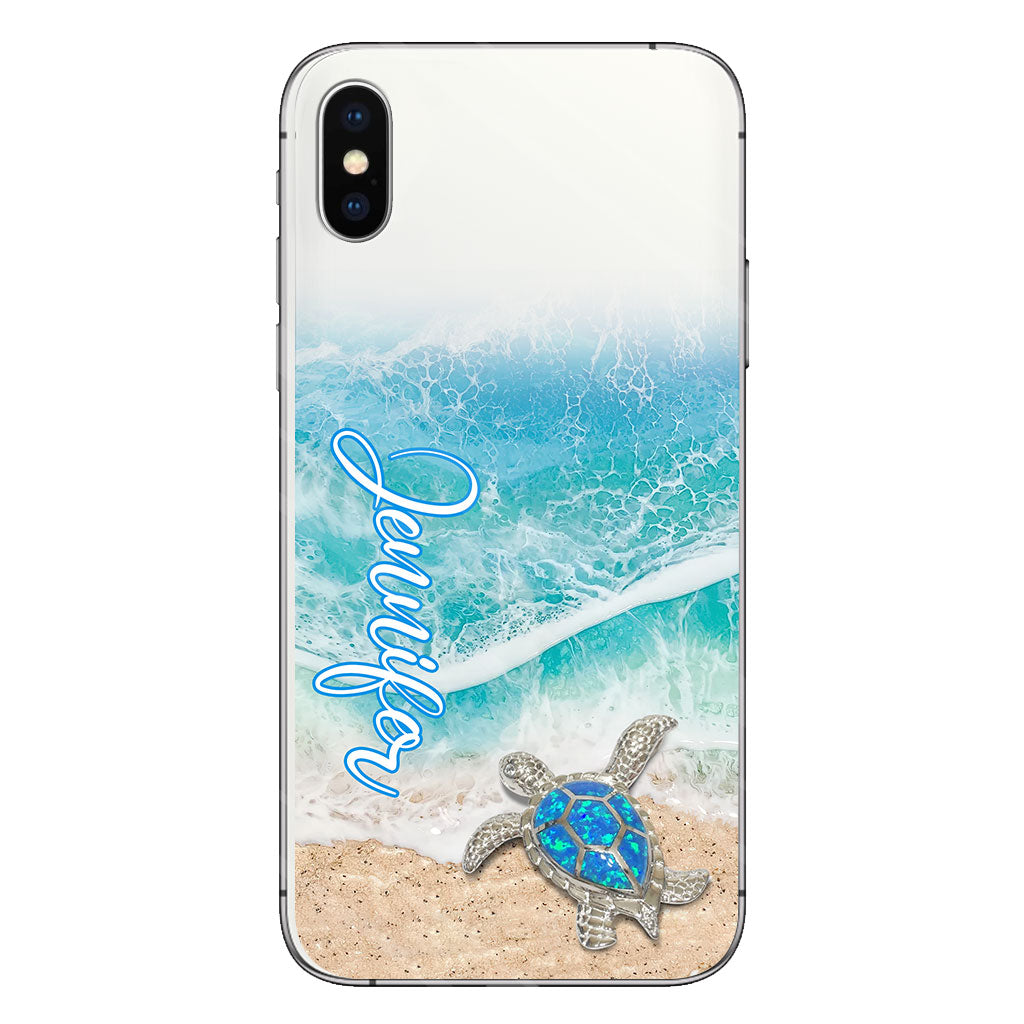 Coque de téléphone transparente personnalisée avec une tortue pour les amoureux des tortues