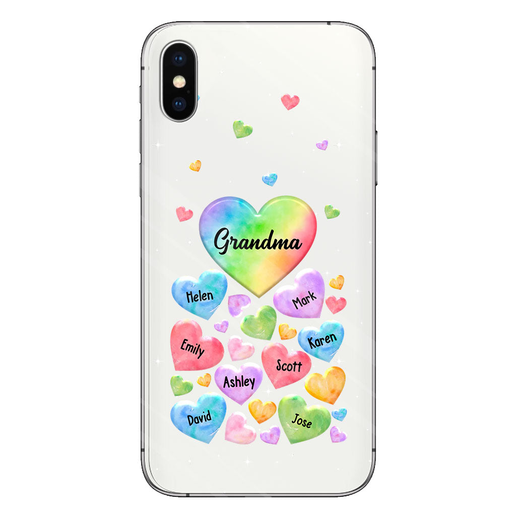Coque de téléphone transparente personnalisée « Cœur coloré de grand-mère » - Cadeau pour grand-mère, maman