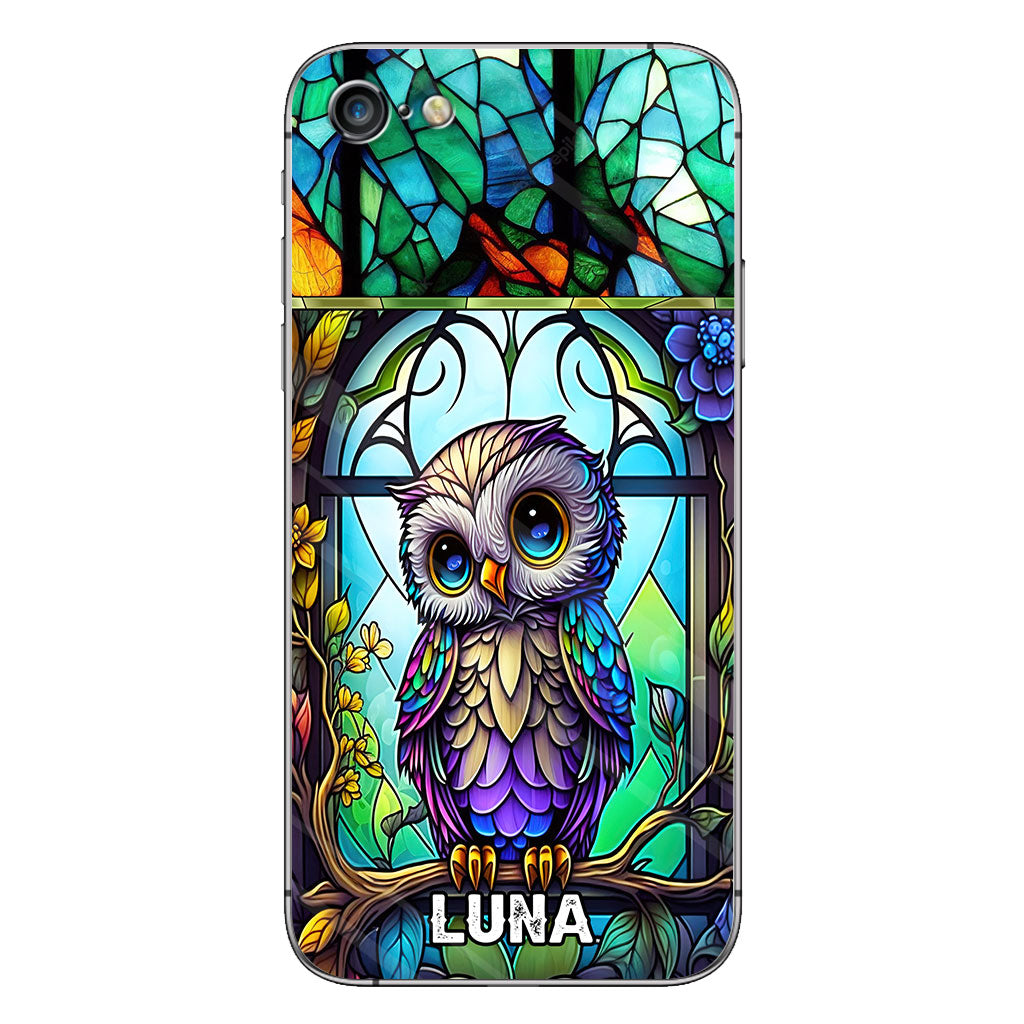 Coque de téléphone personnalisée avec motif hibou mignon en vitrail - Coque de téléphone hibou personnalisée