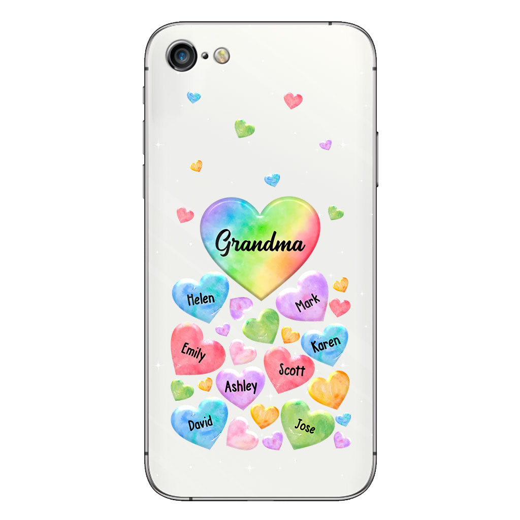 Coque de téléphone transparente personnalisée « Cœur coloré de grand-mère » - Cadeau pour grand-mère, maman