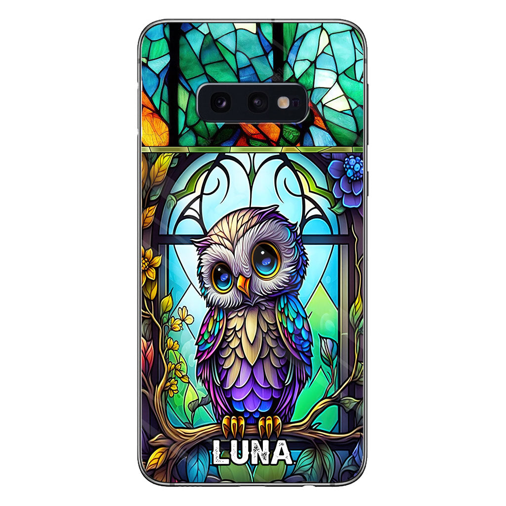 Coque de téléphone personnalisée avec motif hibou mignon en vitrail - Coque de téléphone hibou personnalisée