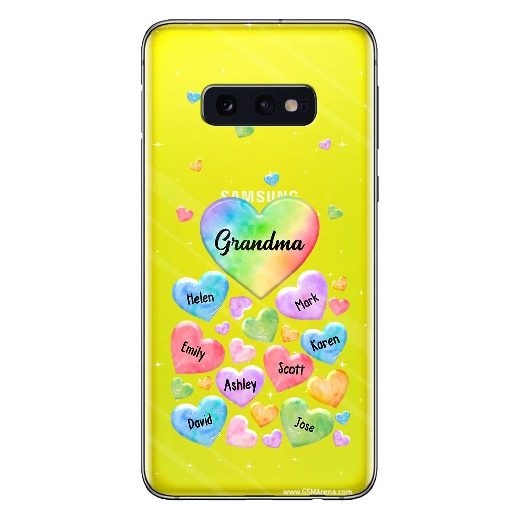 Coque de téléphone transparente personnalisée « Cœur coloré de grand-mère » - Cadeau pour grand-mère, maman