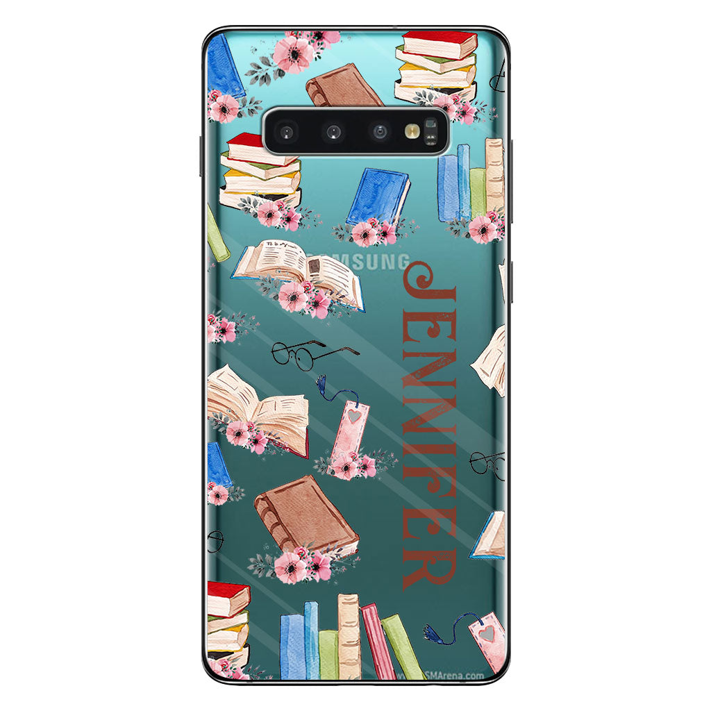 Une fille qui aime les livres - Coque de téléphone transparente personnalisée avec un livre