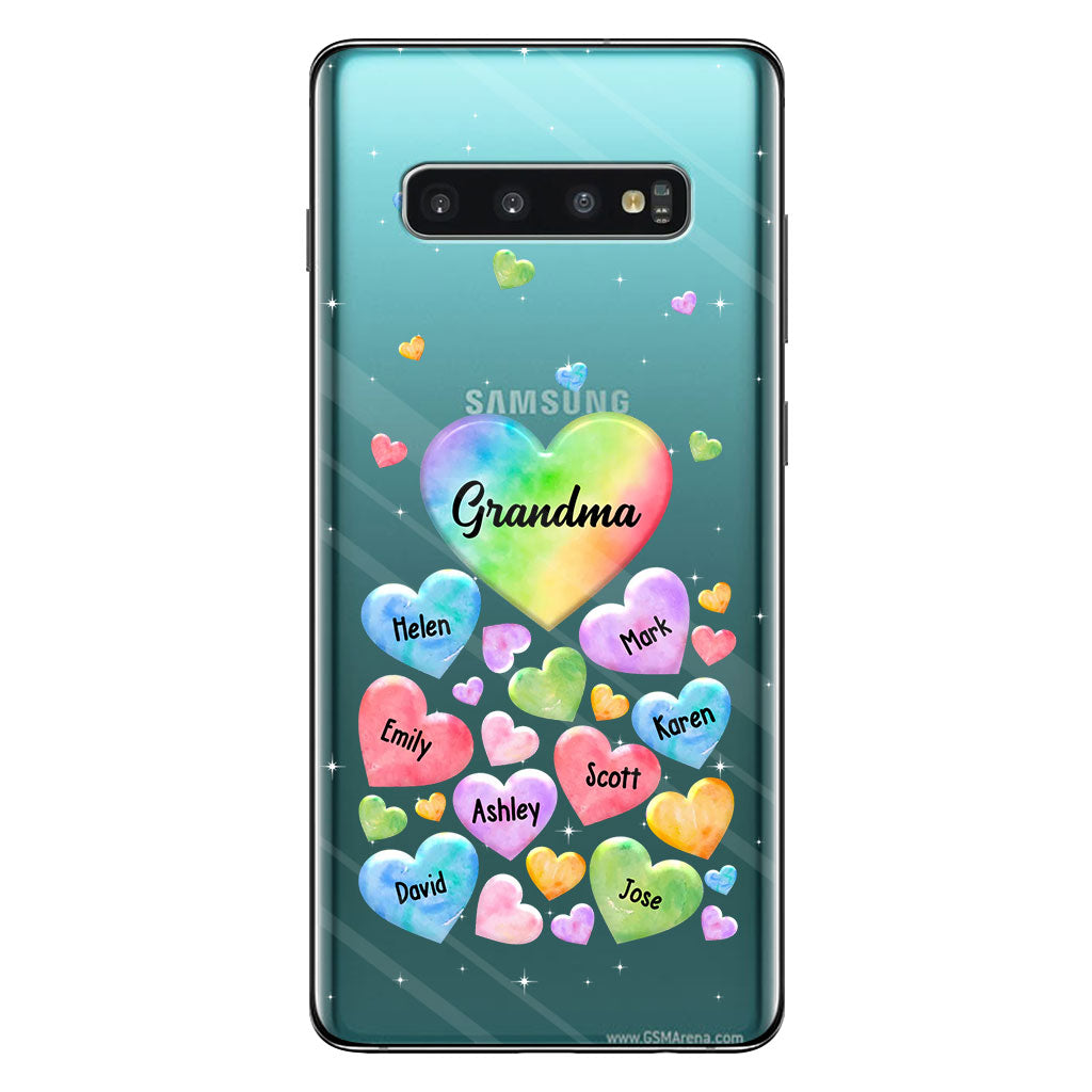 Coque de téléphone transparente personnalisée « Cœur coloré de grand-mère » - Cadeau pour grand-mère, maman