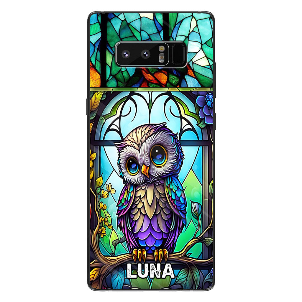 Coque de téléphone personnalisée avec motif hibou mignon en vitrail - Coque de téléphone hibou personnalisée