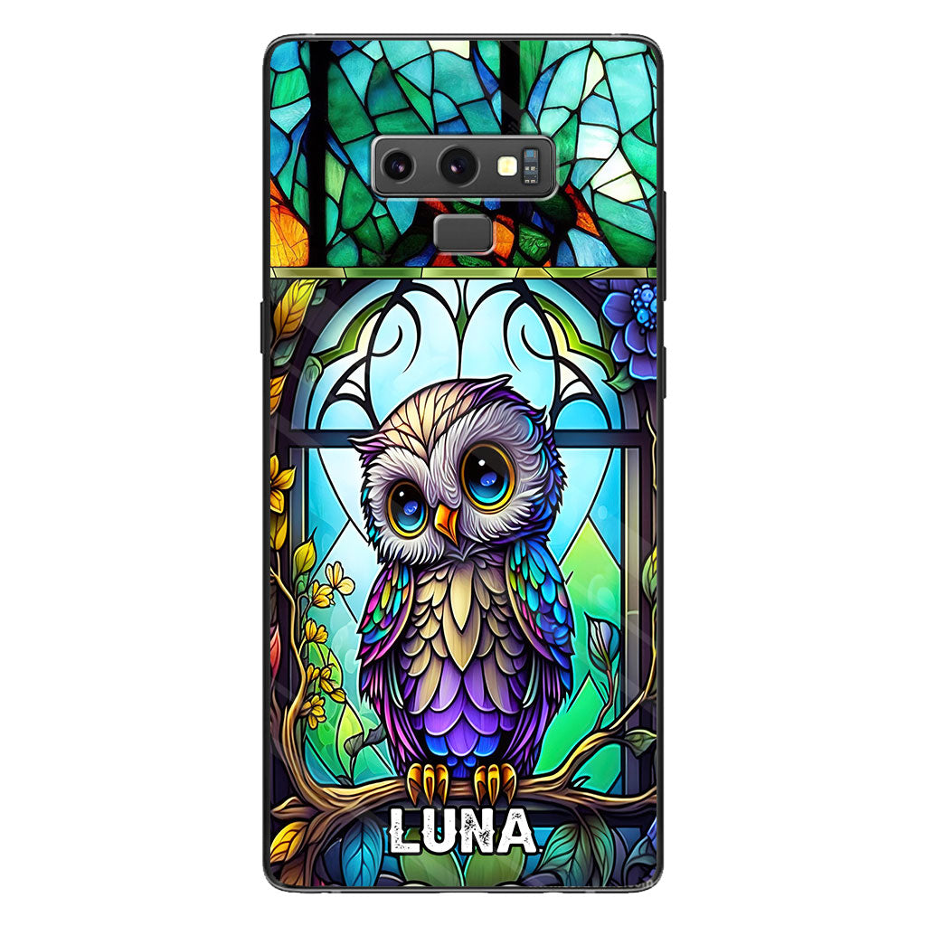 Coque de téléphone personnalisée avec motif hibou mignon en vitrail - Coque de téléphone hibou personnalisée