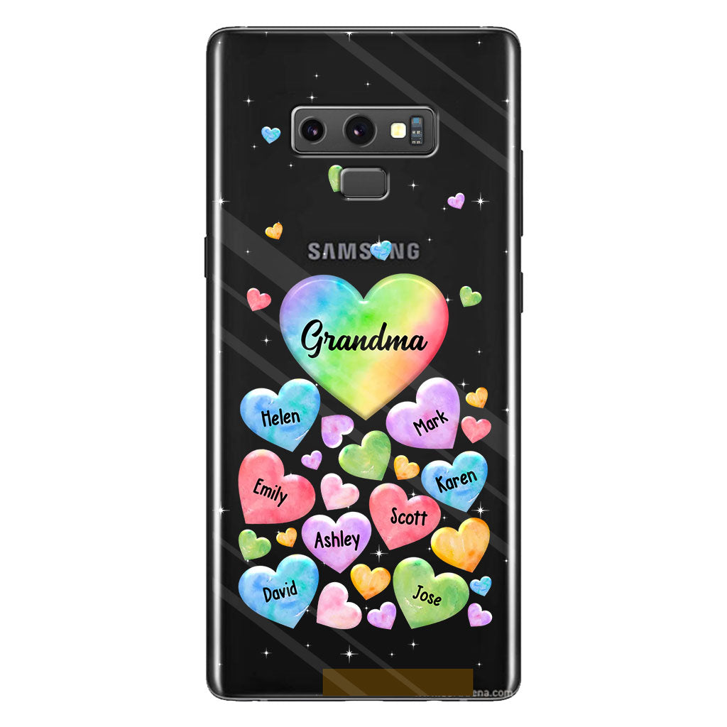Coque de téléphone transparente personnalisée « Cœur coloré de grand-mère » - Cadeau pour grand-mère, maman