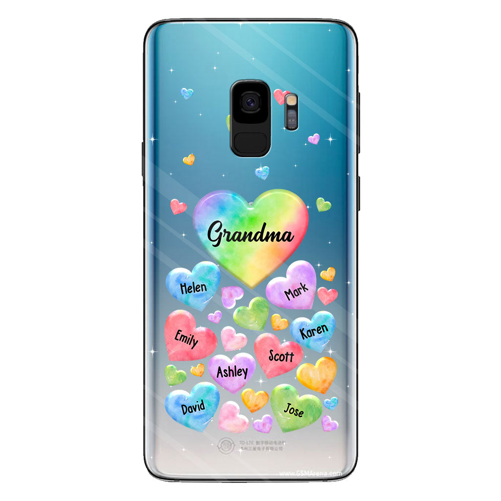 Coque de téléphone transparente personnalisée « Cœur coloré de grand-mère » - Cadeau pour grand-mère, maman