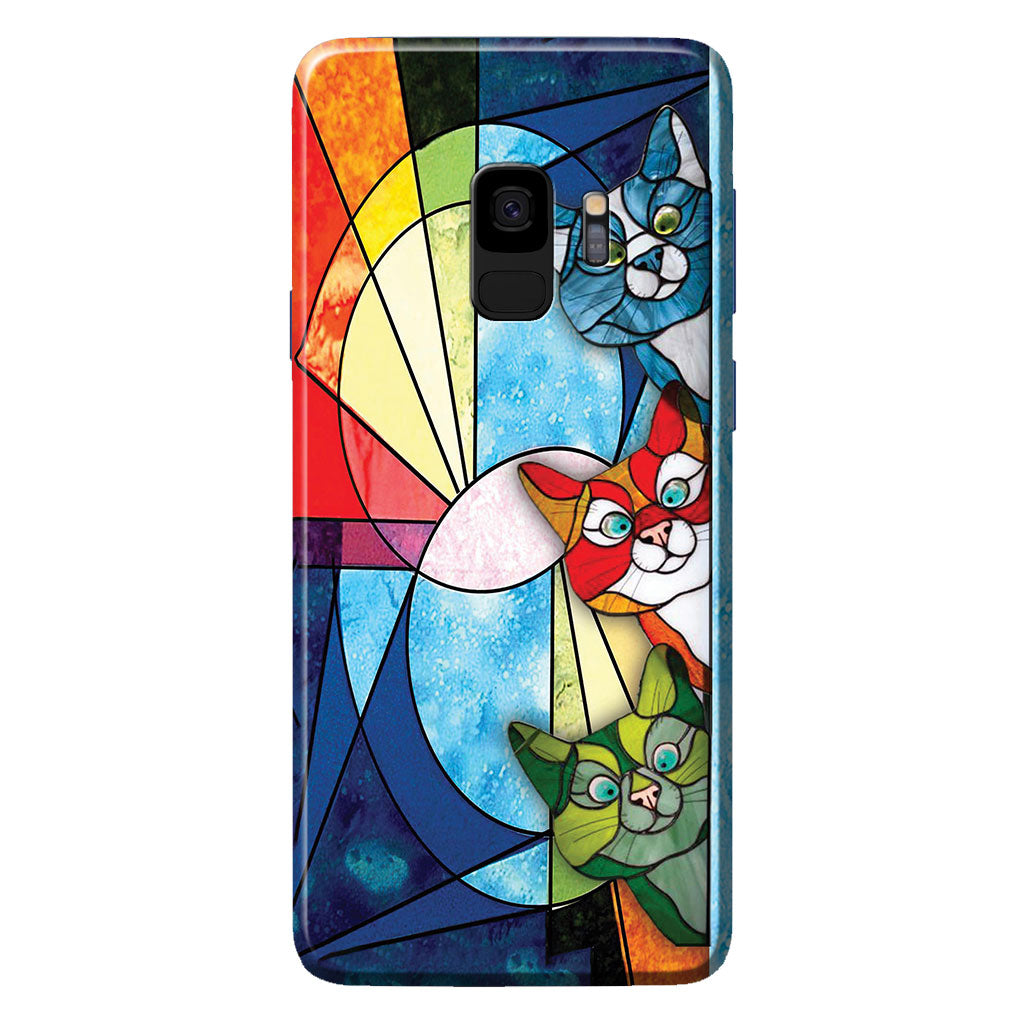 Coque de téléphone à motif vitrail « Chats qui regardent » - Chat