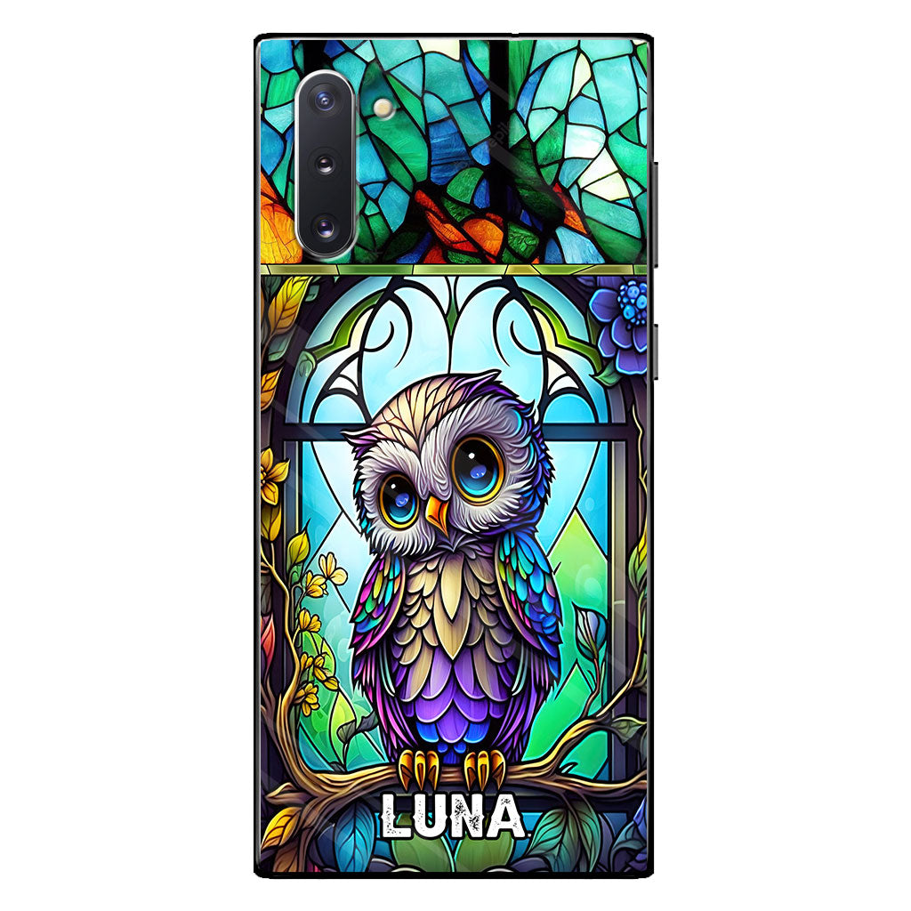 Coque de téléphone personnalisée avec motif hibou mignon en vitrail - Coque de téléphone hibou personnalisée