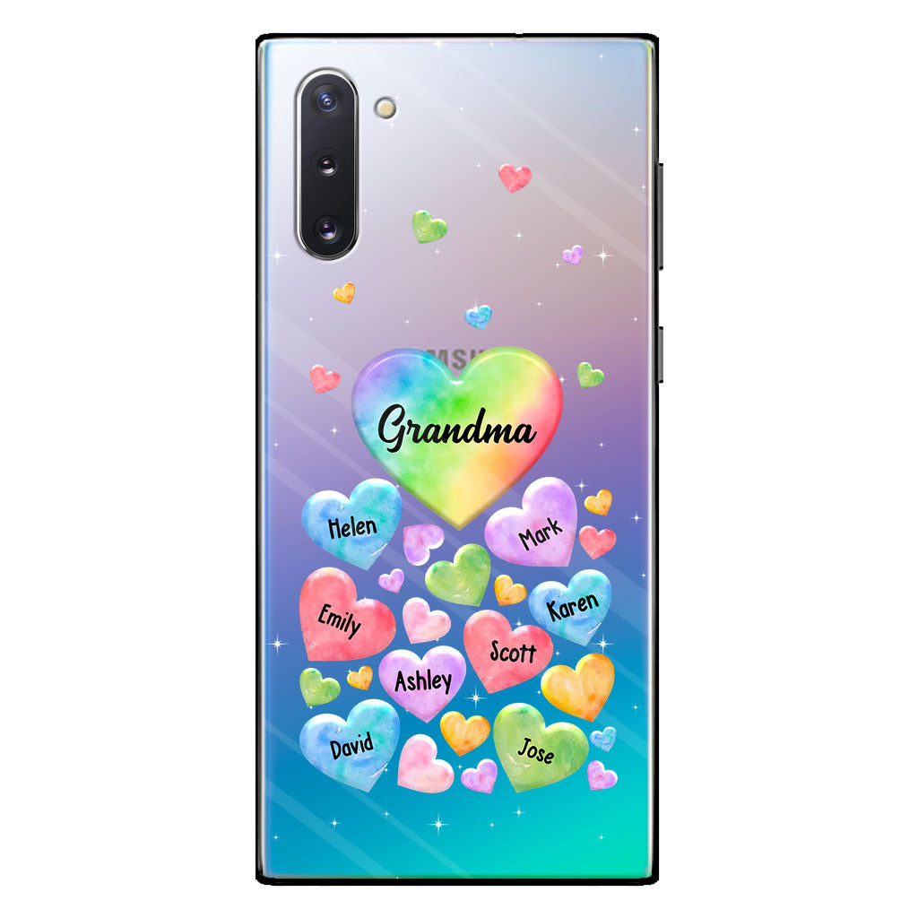 Coque de téléphone transparente personnalisée « Cœur coloré de grand-mère » - Cadeau pour grand-mère, maman