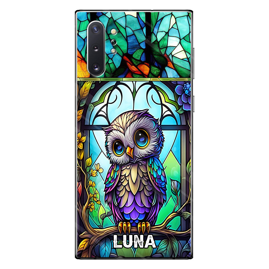 Coque de téléphone personnalisée avec motif hibou mignon en vitrail - Coque de téléphone hibou personnalisée