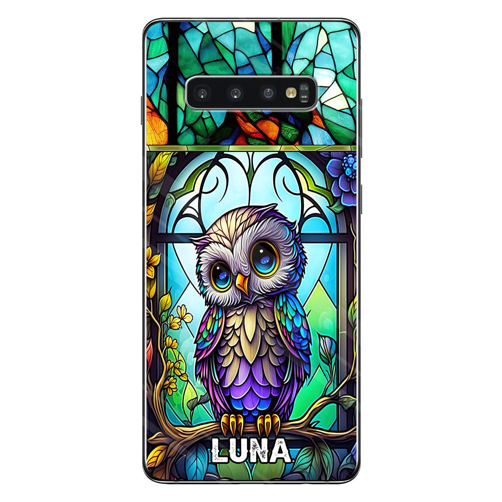 Coque de téléphone personnalisée avec motif hibou mignon en vitrail - Coque de téléphone hibou personnalisée