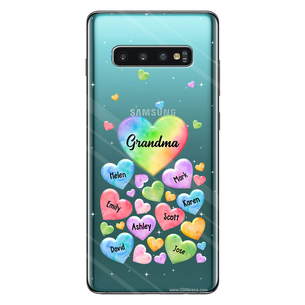 Coque de téléphone transparente personnalisée « Cœur coloré de grand-mère » - Cadeau pour grand-mère, maman