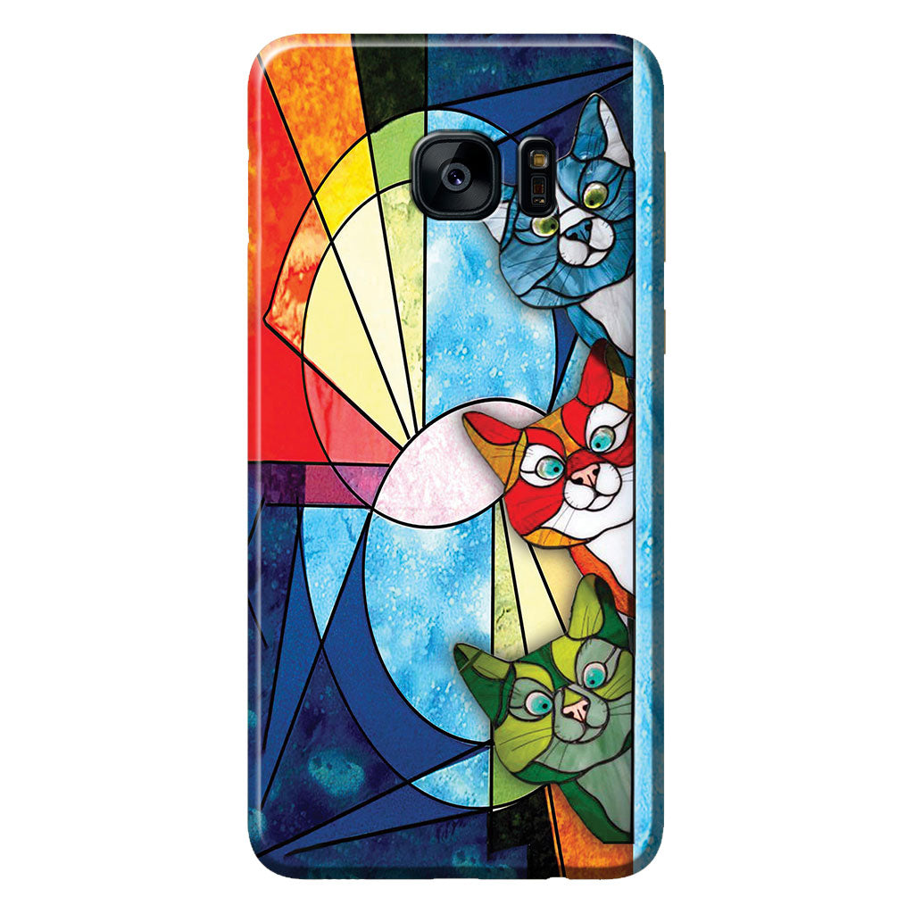 Coque de téléphone à motif vitrail « Chats qui regardent » - Chat