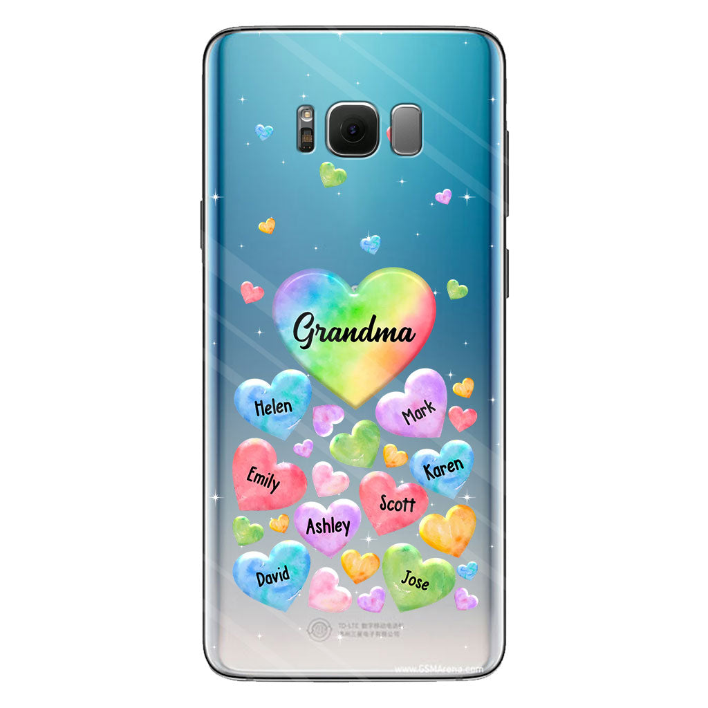 Coque de téléphone transparente personnalisée « Cœur coloré de grand-mère » - Cadeau pour grand-mère, maman