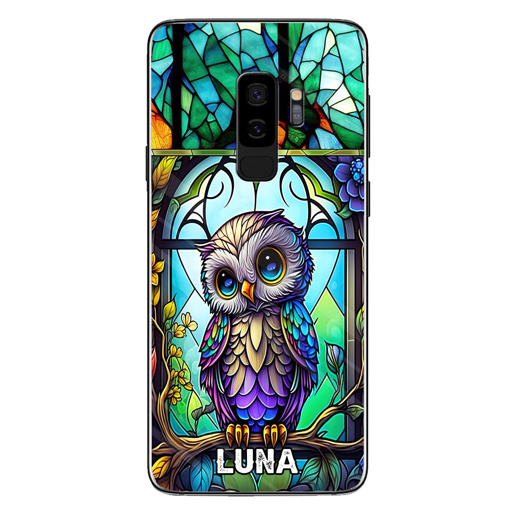 Coque de téléphone personnalisée avec motif hibou mignon en vitrail - Coque de téléphone hibou personnalisée