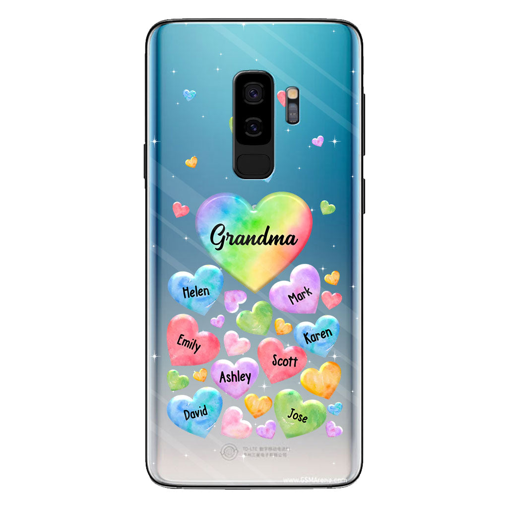 Coque de téléphone transparente personnalisée « Cœur coloré de grand-mère » - Cadeau pour grand-mère, maman