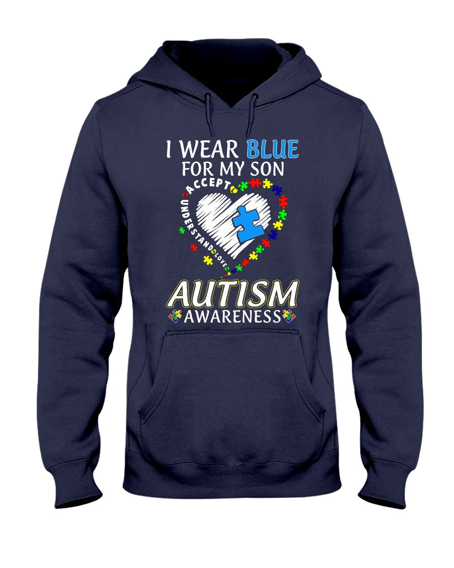 Je porte du bleu pour mon fils - T-shirt et sweat à capuche de sensibilisation à l'autisme 0921