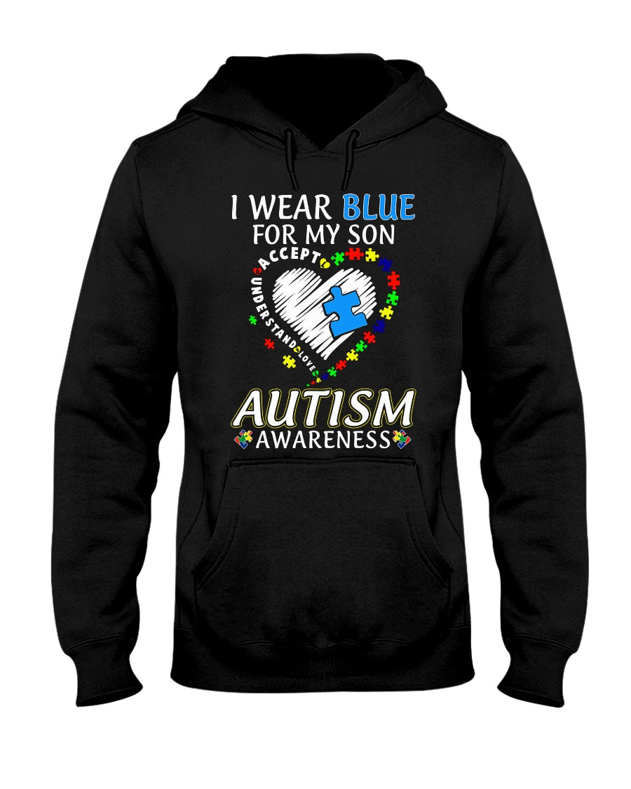 Je porte du bleu pour mon fils - T-shirt et sweat à capuche de sensibilisation à l'autisme 0921