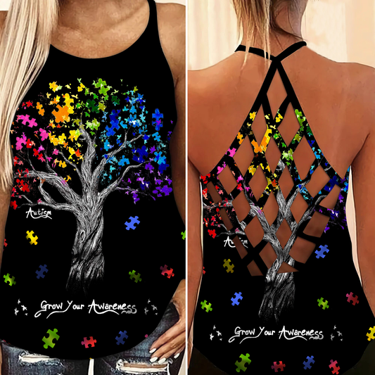Autism Grow Your Awareness Limited - Autism Awareness Cross Tank Top 0921