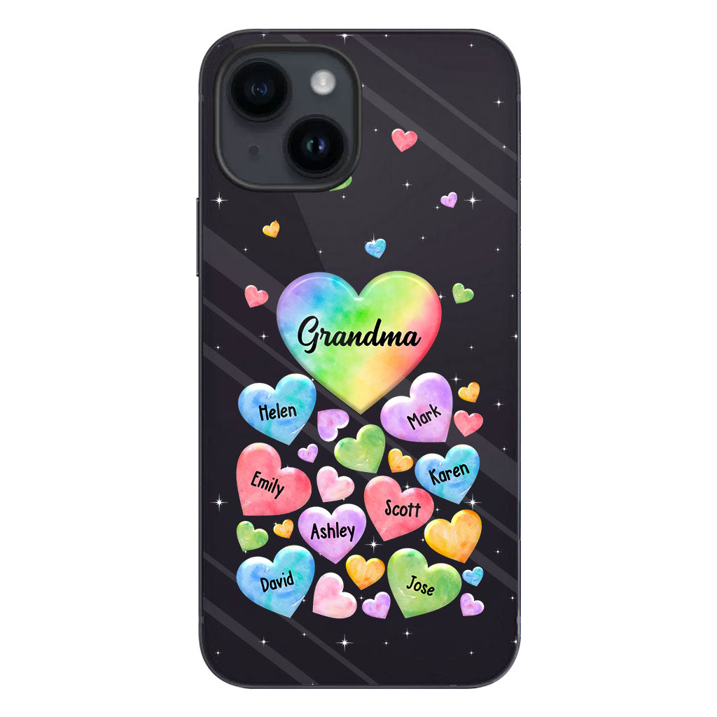 Coque de téléphone transparente personnalisée « Cœur coloré de grand-mère » - Cadeau pour grand-mère, maman