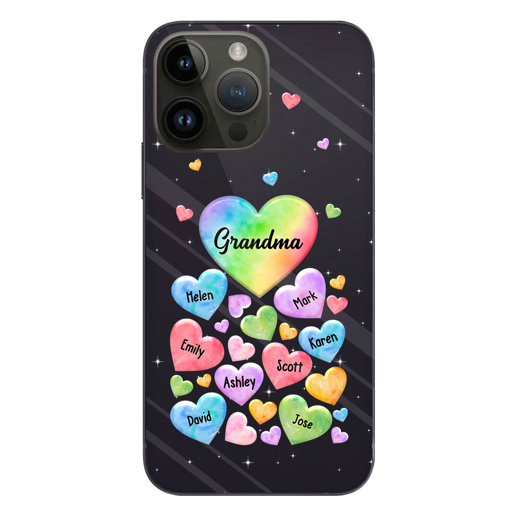 Coque de téléphone transparente personnalisée « Cœur coloré de grand-mère » - Cadeau pour grand-mère, maman
